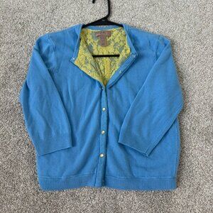 I.E. Petite Blue Cardigan Sweater Lace Lined Button Front Vintage Style PM